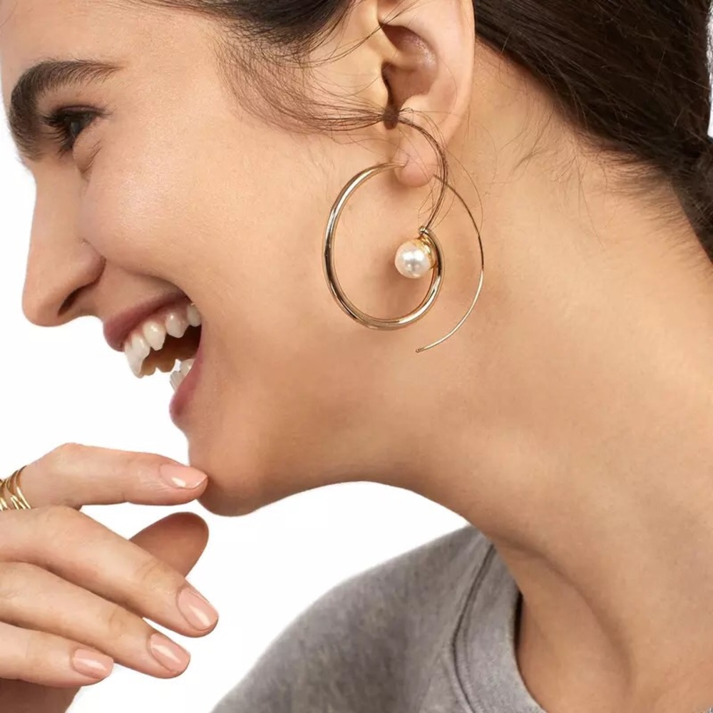 Bohemian Gold Pearl Hoop Earrings
